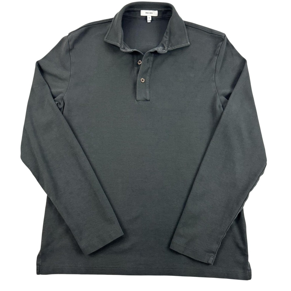 Reiss Polo Shirt Mens Small Gray Long Sleeve 100% Cotton Jersey‎ Casual Top